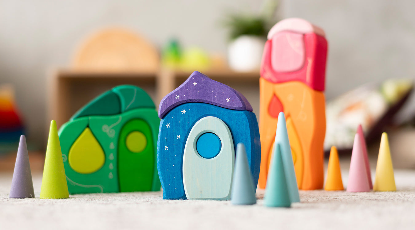 Colourful wooden toys, open ended play