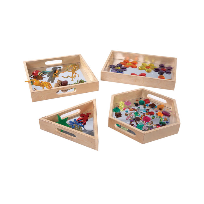 montessori sensory toys, wooden mirrowed trays
